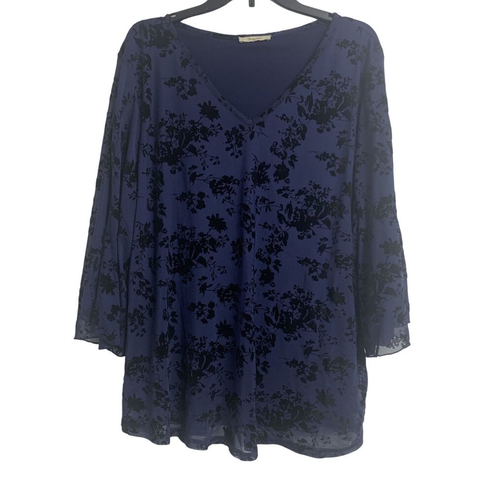 Bebonnie XXL Velvet Grunge Floral Whimsigoth Sheer Blouse‎ V Fall Winter